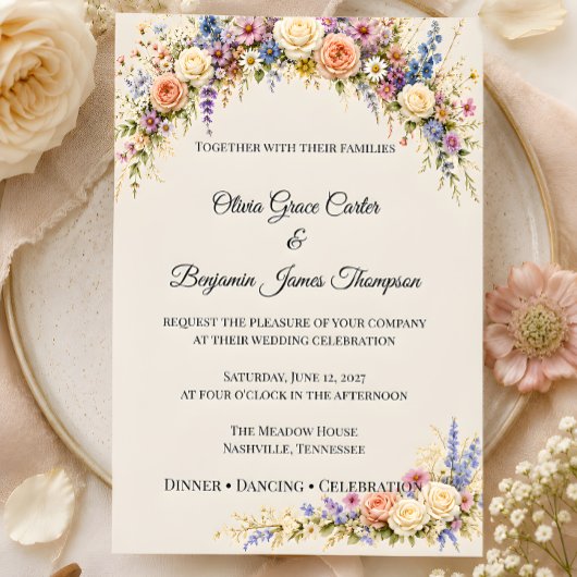 Luxe Weidebloemen Bruiloft  Kaart