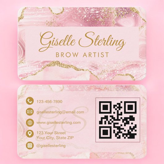 Luxe Wenkbrauw Artiest Goud Agate QR Code Visitekaartje