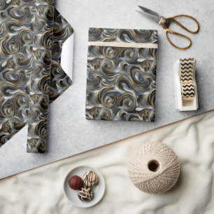 Luxe wervelende metalen patroon in goud cadeaupapier