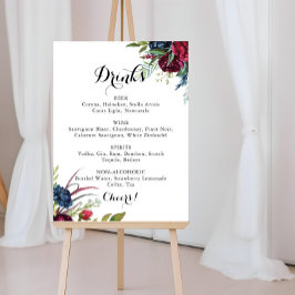 Luxe Whimsical Boho Bloemige Trouw Dranken Menu  Poster