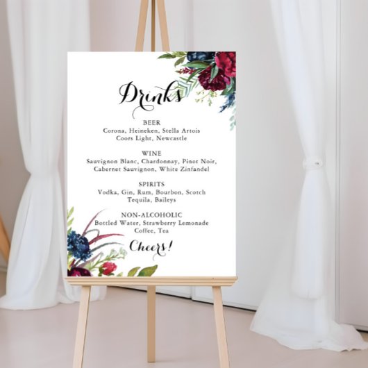 Luxe Whimsical Boho Bloemige Trouw Dranken Menu Poster