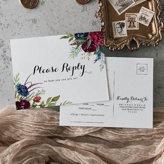 Luxe Whimsical Boho Floral Menu Keuze RSVP