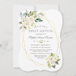 Luxe White Cream Floral Gold Lijst Sweet Sixteen Kaart