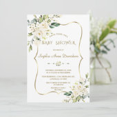 Luxe White Cream Flowers Gold Baby shower Kaart (Staand voorkant)