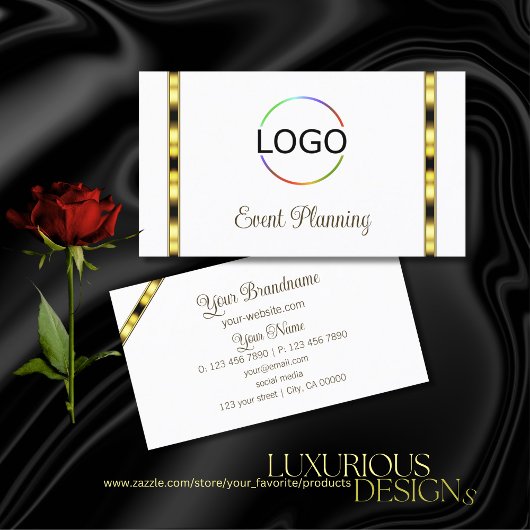 Luxe White en Gold Chic met Logo Professional Visitekaartje
