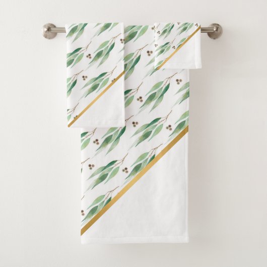 LUXE WHITE EUCALYPTUS GOLD BATH TOWEL SET BAD HANDDOEK (Insitu)