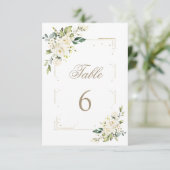 Luxe White Flowers Gold Baptism Table Number RSVP Kaartje (Staand voorkant)