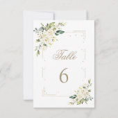 Luxe White Flowers Gold Baptism Table Number RSVP Kaartje (Achterkant)