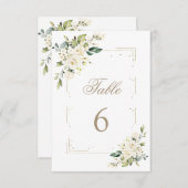 Luxe White Flowers Gold Baptism Table Number RSVP Kaartje (Voorkant / Achterkant)