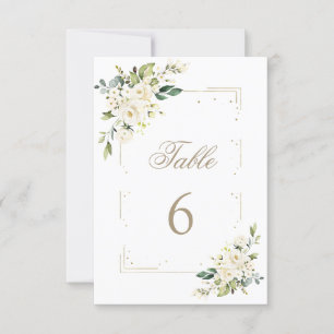 Luxe White Flowers Gold Baptism Table Number RSVP Kaartje