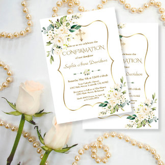 Luxe White Flowers Gold Cross-bevestiging Kaart