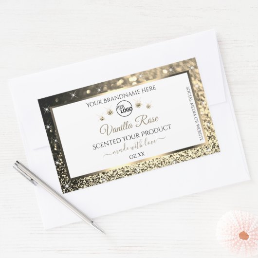 Luxe White Gold Glitter Product Labels toevoegen L (Envelop)
