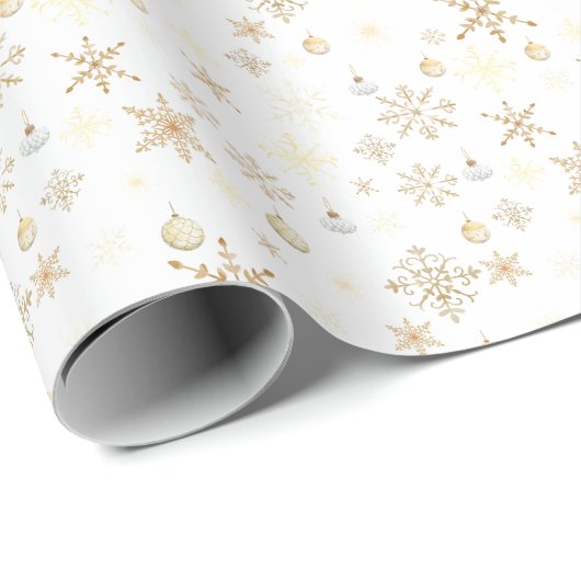 Luxe White & Gold Snowflake Christmas Cadeaupapier (Rol Hoek)