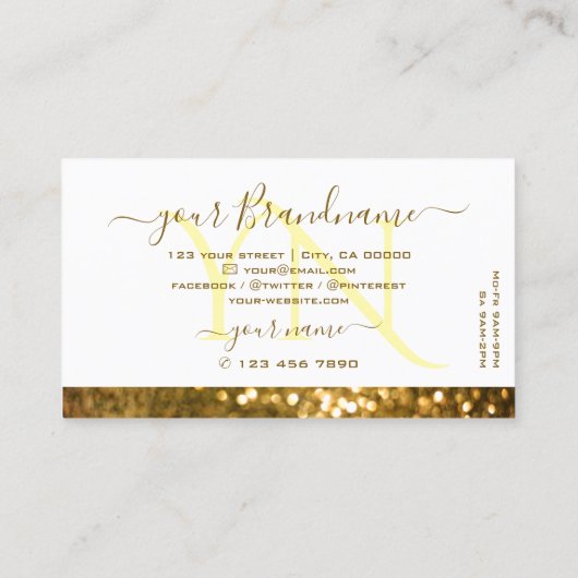 Luxe White Gold Sparkle Glitter Stylish Monogram Visitekaartje (Achterkant)