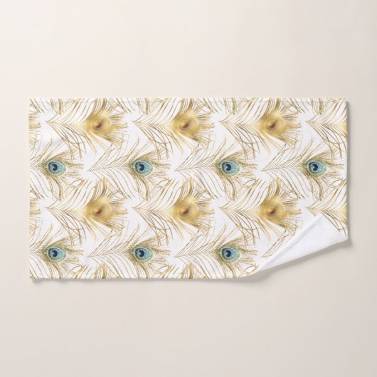 LUXE WHITE PEACOCK FEATHER TOWEL SET BAD HANDDOEK (Handdoek)
