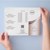 Luxe White Rose Gold Decor Logo QR Code Tri Fold Flyer (Hand)