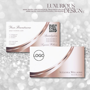 Luxe White Rose Gold Decor met Logo- en QR-code Visitekaartje