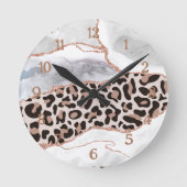 Luxe White Rose Gold Glitter Agate Leopard Print Ronde Klok (Voorkant)