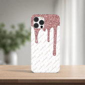 Luxe White Rose Gold Glitter Drips Script Naam Case-Mate iPhone Case