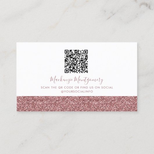 Luxe White Rose Gold Sparkle Glitter Drift QR Co Visitekaartje (Achterkant)