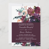 Luxe Wijn Elegante Waterverf Bloemenbruiloft Kaart (Voorkant)