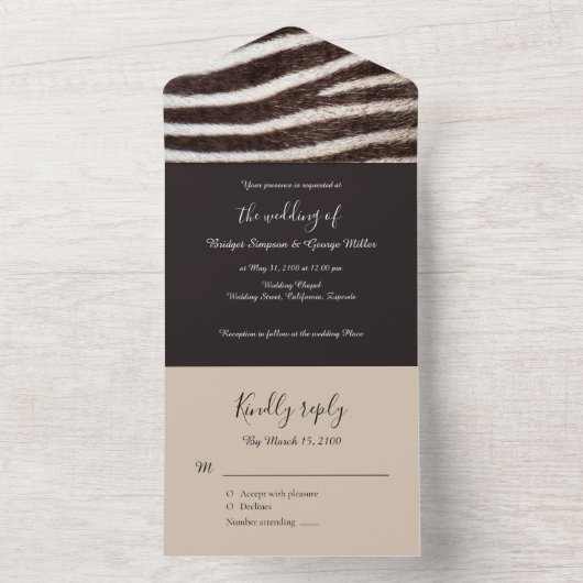 Luxe Wild zebra Skin Animal Wedding All In One Uitnodiging (Binnen)