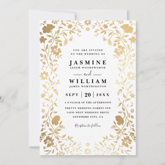 Luxe Wilde Bloem Goud Elegante Moderne Chic Bruilo Kaart (Voorkant)