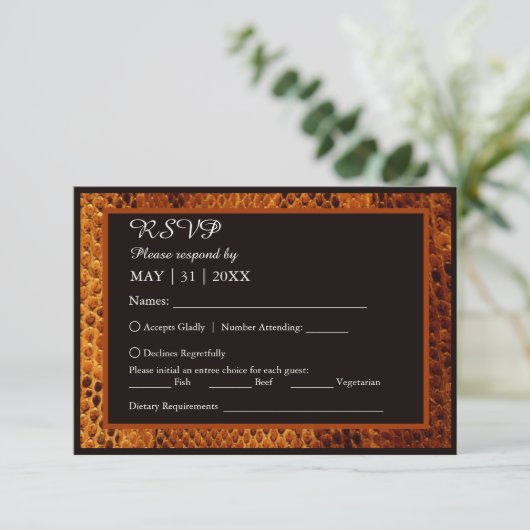 Luxe Wilde Snake huid Dier Bruiloft RSVP Kaartje (Staand voorkant)
