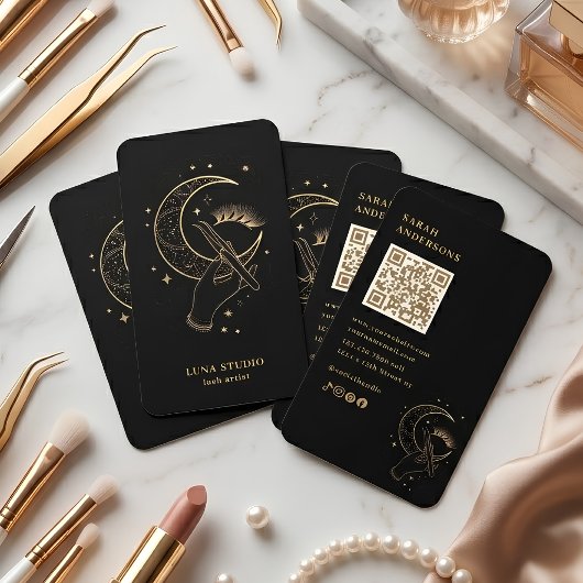 Luxe Wimperartiest Zwarte Goud Celestiale QR-code Visitekaartje