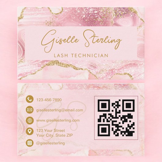 Luxe Wimpertechnicus Blush Roze Goud Agaat QR Code Visitekaartje
