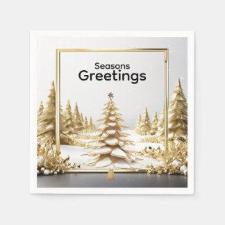 Luxe Winter Kerstmis Gouden Besneeuwde Bos Servet