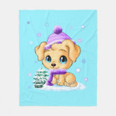 Luxe Winter Puppy Dog Blue Fleece Blanket MEDIUM (Voorkant)