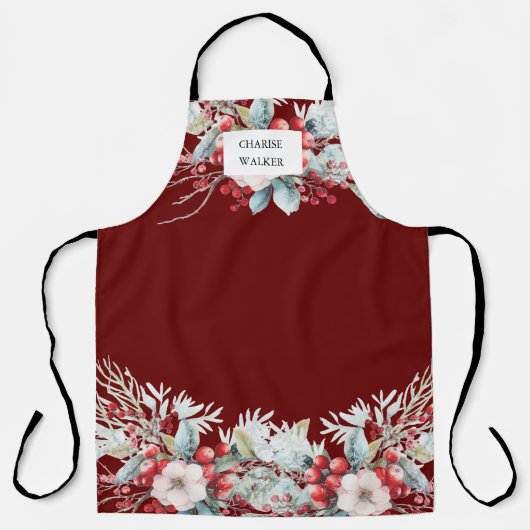 Luxe winterbessen Vakantie Monogram Schort (Voorkant)