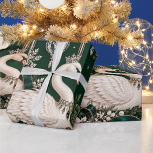 Luxe Winterzwaan Smaragd Kerst Inpakpapier