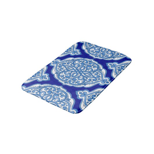 Luxe wit-blauw, Turks ornament. Badmat (Gekanteld)