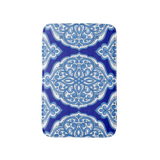 Luxe wit-blauw, Turks ornament. Badmat (Voorkant Verticaal)