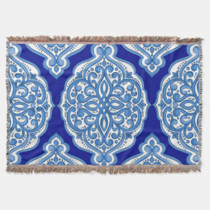Luxe wit-blauw, Turks ornament. Deken