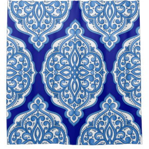 Luxe wit-blauw, Turks ornament. Douchegordijn