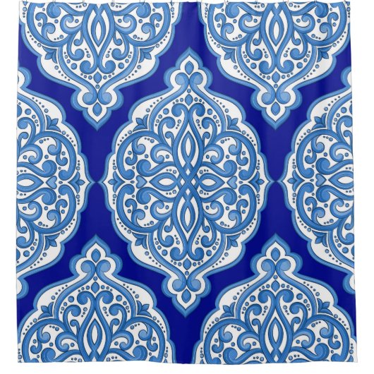 Luxe wit-blauw, Turks ornament. Douchegordijn (Voorkant)