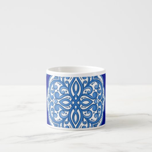 Luxe wit-blauw, Turks ornament. Espresso Kop (Voorkant)