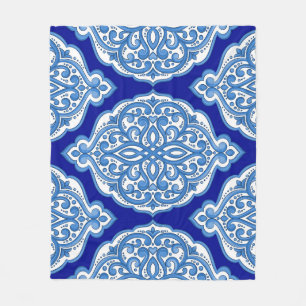 Luxe wit-blauw, Turks ornament. Fleece Deken