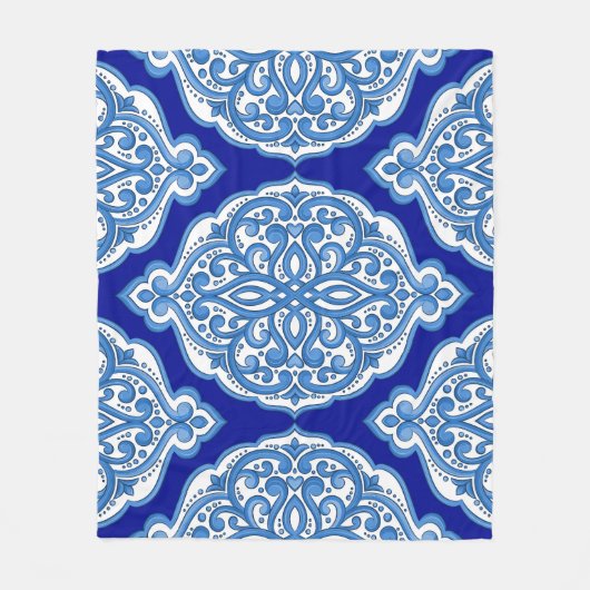 Luxe wit-blauw, Turks ornament. Fleece Deken (Voorkant)