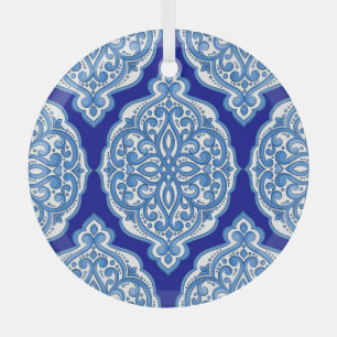 Luxe wit-blauw, Turks ornament. Glas Ornament
