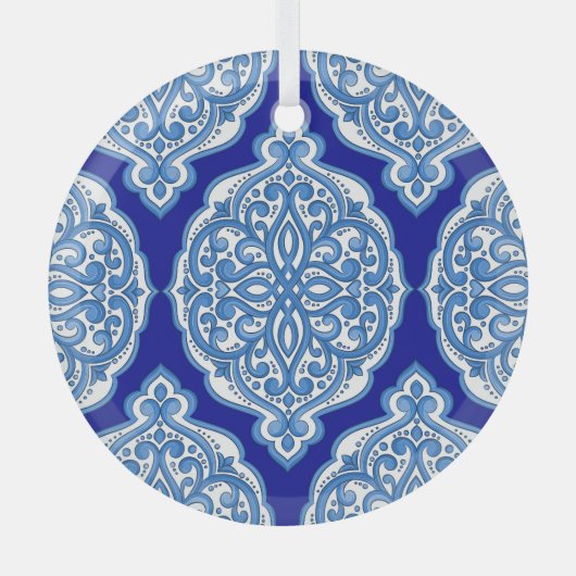 Luxe wit-blauw, Turks ornament. Glas Ornament (Voorkant)