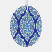 Luxe wit-blauw, Turks ornament. Glas Ornament (Voorkant Rechts)