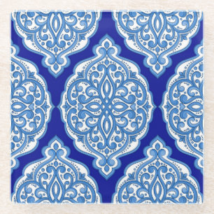 Luxe wit-blauw, Turks ornament. Glazen Onderzetter