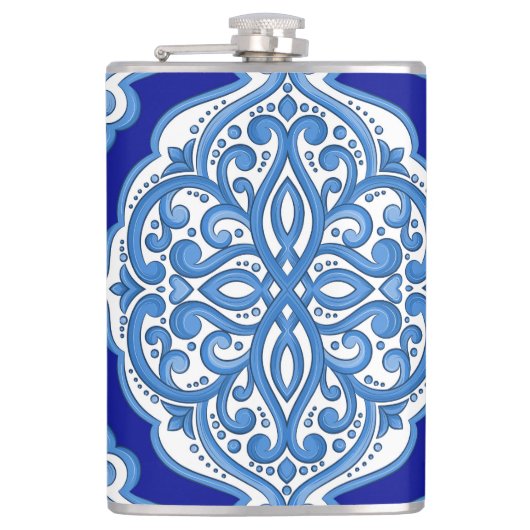 Luxe wit-blauw, Turks ornament. Heupfles (Voorkant)