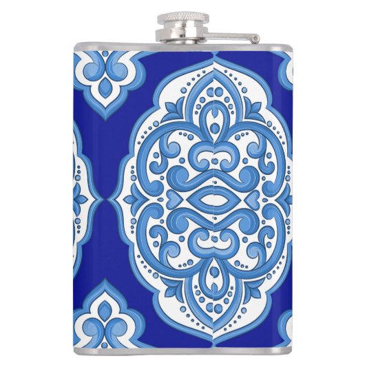 Luxe wit-blauw, Turks ornament. Heupfles (Achterkant)