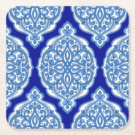 Luxe wit-blauw, Turks ornament. Kartonnen Onderzetters (Voorkant)