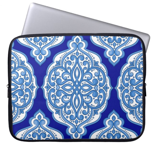 Luxe wit-blauw, Turks ornament. Laptop Sleeve (Voorkant)